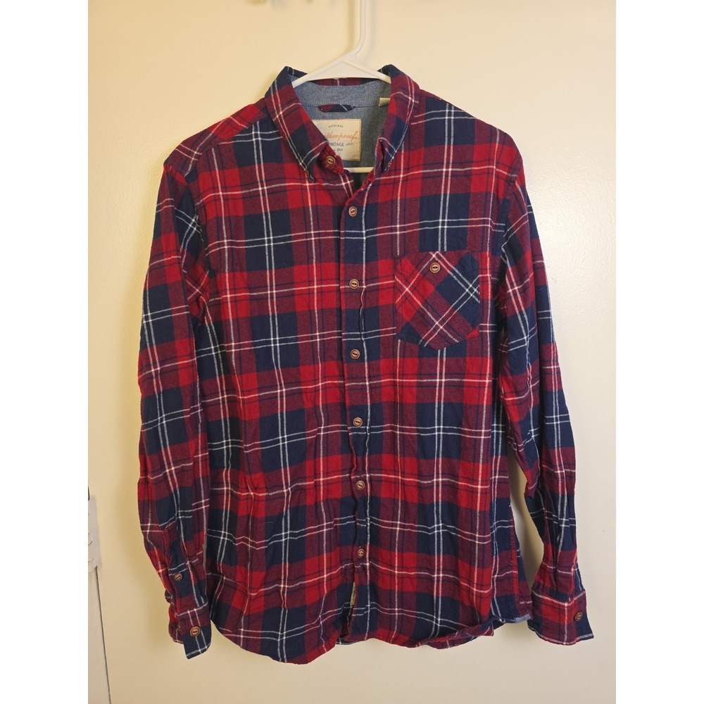 Weatherproof Shirt Mens M Red Blue Plaid Flannel 100 Cotton Long Sleeve